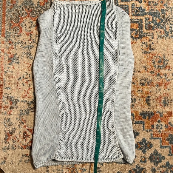 French light blue cotton mock neck cotton knit top - Picture 5 of 6